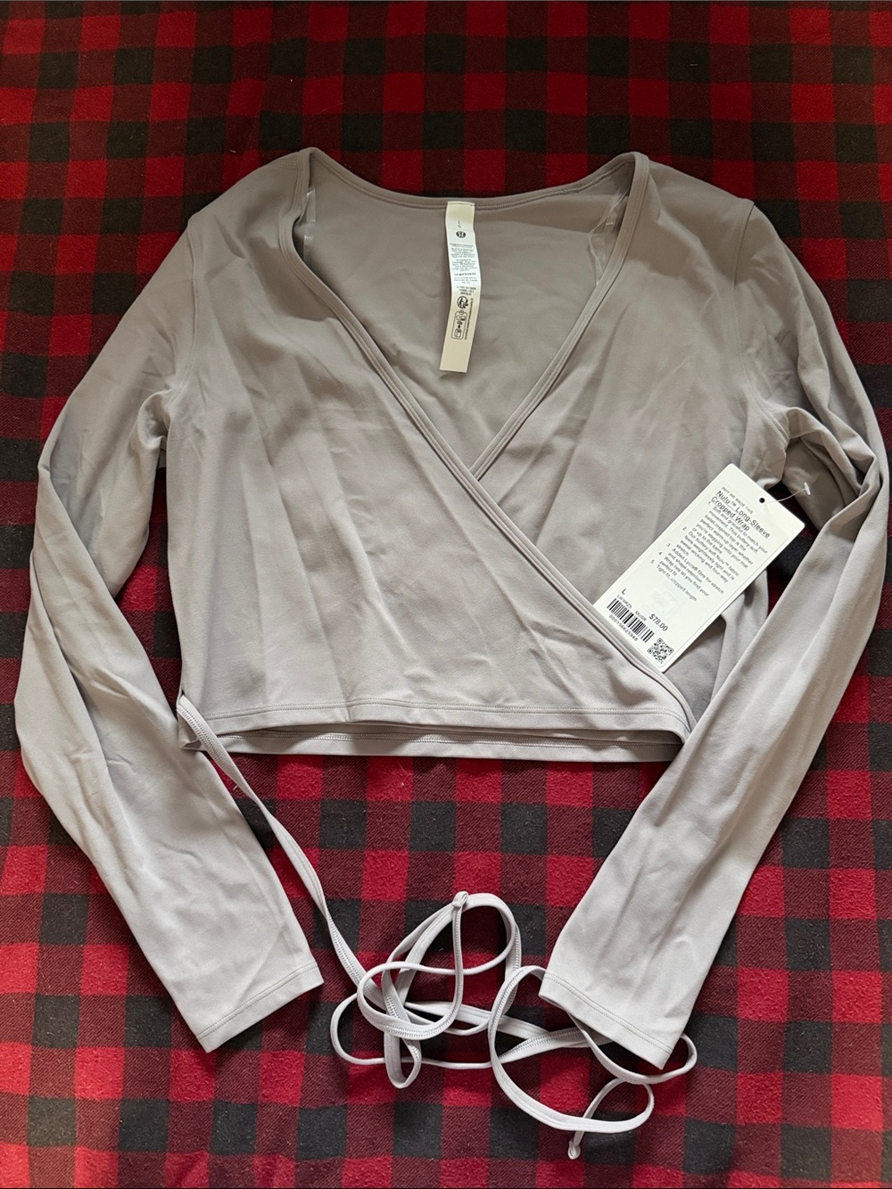 lululemon athletica | Mauve Gray Wrap Crop Long Sleeve Top | L